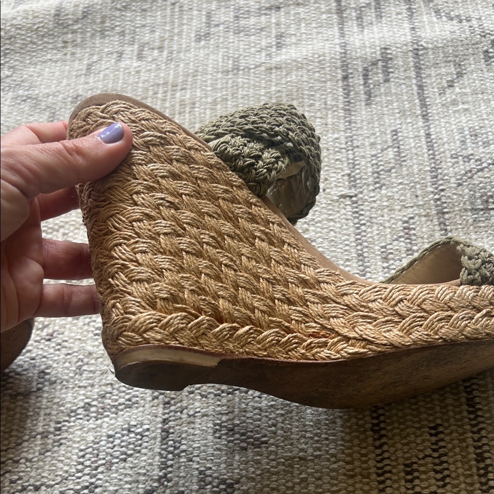Stuart Weitzman Taupe Woven Ankle-Strap Wedge Sandals - Picture 11 of 16